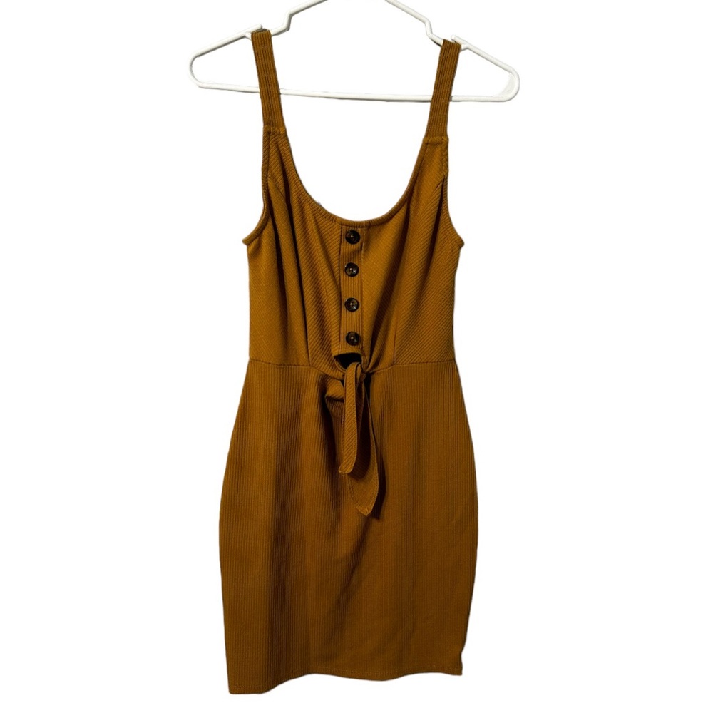 Sleeveless Mustard Mode Code Cord Ribbed Button Dress Jrs Teen Dress Sz L Sheath